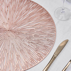 6-Pack Dining Table Mats Spiked Design Rose Gold - Vinyl Non-Slip Surface with Modern Appeal 15"