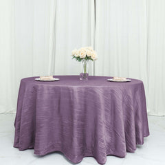 Taffeta 120" Round Tablecloth Violet Amethyst - Seamless Accordion Crinkle Table Cover