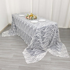 Mesh 90"x156" Rectangle Tablecloth White Black - Wave Sequin Embroidered Table Cover