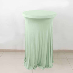 Spandex 32" Round Cocktail Table Cover Skirt Sage Green With Natural Wavy Drapes