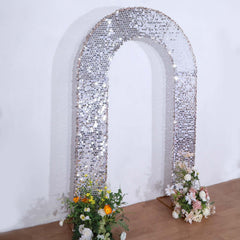 8ft Silver Double Sided Big Payette Sequin Open Arch Wedding Arch Cover, U-Shaped Fitted Wedding Backdrop Slipcover