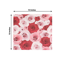 50-Pack Paper Beverage Napkins with Floral Design Red/Pink - 2 Ply Soft 18GSM Rose Garden Wedding Napkins 6.5"x6.5"