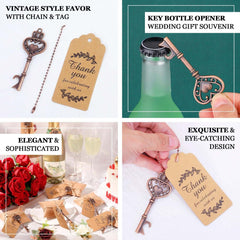 10 Pack Antique Gold Skeleton Key Bottle Opener Party Favors Wedding Souvenirs, Vintage Wedding Bridal Shower Favors With Tag Card & Chain