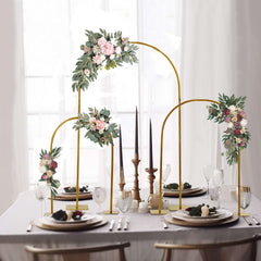 Set of 3 Chiara Arch Table Centerpieces Gold Metal - Detachable Flower Stand Frame for Weddings 20", 23", 35"