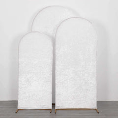 Set of 3 White Crushed Velvet Chiara Backdrop Stand Covers For Round Top Wedding Arches - 5ft, 6ft, 7ft