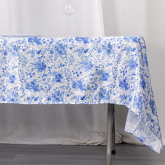 Satin Round 60"x102" Tablecloth White/Blue French Toile Design - Stylish & Wrinkle-Resistant Table Cover