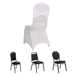 Spandex Chair Cover with White Rhinestone Buckled Sash Band Blush - Stylish Stretch Fitted Slipcover for Banquets & Events
