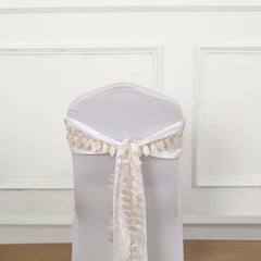 Taffeta Ribbon Sash with 4" Leaf Petal Design Beige 50ft - Sophisticated Artificial Fabric Garland