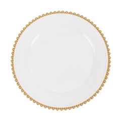 6-Pack Acrylic Round Charger Plates 13" in White with Gold Beaded Rim, Decorative Dinner Party Charger Tableware