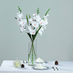 3 Stems 36" Tall White Artificial Silk Gladiolus Flower Spray Bush