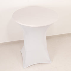 Spandex 33"-36" Round Cocktail Table Cover White - Easy to Maintain Stretch Fitted Highboy Tablecloth for Events