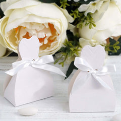 100 Pack White Wedding Dress Candy Gift Boxes, Party Favor Boxes with Ribbon Ties - 2.5"x3.5"