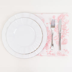 5 Pack 20"x20" Pink French Toile Polyester Cloth Napkins, White Floral Reusable Dinner Table Linens