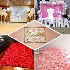 11 Sq ft. White 3D Silk Rose and Hydrangea Flower Wall Mat Backdrop - 4 Artificial Panels