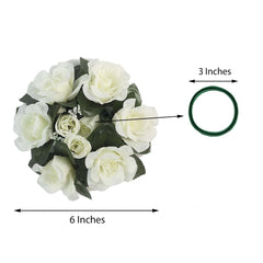 4 Pack 3" Ivory Artificial Silk Rose Flower Candle Ring Wreaths
