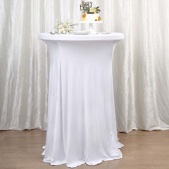 Spandex 32" Round Cocktail Table Cover Skirt White With Natural Wavy Drapes - Stylish & Sophisticated Event Decor