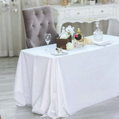 90"x132" White Seamless Premium Velvet Rectangle Tablecloth, Reusable Linen for 6 Foot Table With Floor-Length Drop