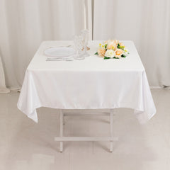 Lamour Satin 54"x54" Square Tablecloth White - Durable & Silk-Like Table Cover for Weddings & Parties