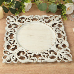 6-Pack Acrylic Square Charger Plates 12" Whitewashed with Hollow Lace Border, Event Tabletop Decorative Charger Tableware