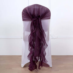 1 Set Chiffon Hoods Chair Sashes with Willow Ruffles Design Eggplant - Stylish Chair Bow Decor