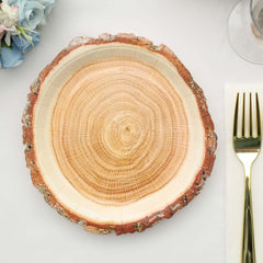 25-Pack Paper 7" Round Dessert Plates in Natural Wood Slice Print - Disposable Appetizer Salad Plates for Rustic Farmhouse Style Events