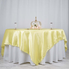 Satin 90"x90" Table Overlay Square Tablecloth Yellow - Smooth Finish for Luxurious Events