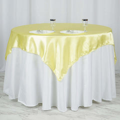 Satin 60"x60" Table Overlay Square Tablecloth Yellow - Smooth Silky Touch Table Cover