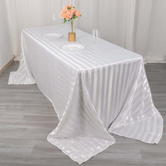 Satin Striped 90"x132" Rectangular Tablecloth White Satin Stripe - Seamless Silky Smooth Wedding Decor