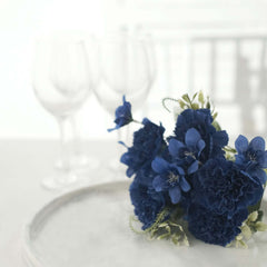 3 Pack 14" Navy Blue Artificial Silk Carnation Flower Arrangements, Faux Floral Bouquets Bushes