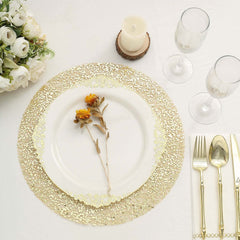 10-Pack Table Placemats Sequin Design Metallic Gold Round - Mesh Disposable Dust-Free Dining Mats 13"
