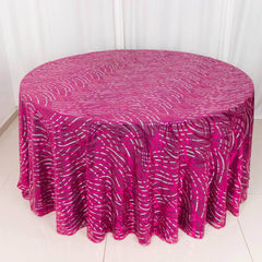 Sequin Mesh 120" Round Tablecloth Fuchsia/Silver - Seamless Wave Embroidered Table Cover