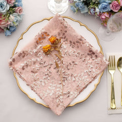Sequin Tulle 20"x20" Napkin Rose Gold - Embroidered Leaf Vine Dinner Napkins