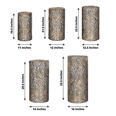 Set of 5 Black Wave Mesh Cylinder Pedestal Stand Covers with Embroidered Sequins, Pillar Prop Covers - 160 GSM