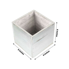 2 Pack 6" Whitewash Square Wood Planter Box Set With Removable Plastic Liners