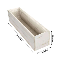 Whitewash Wood Planter Rectangular Box 24"x6"- Natural Decor with Removable Plastic Liner for Tables