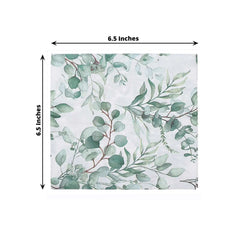 50-Pack Paper Beverage Napkins with Green Foliage Eucalyptus Leaves Design - 2 Ply Soft 18GSM Boho Wedding Napkins 6.5"x6.5"