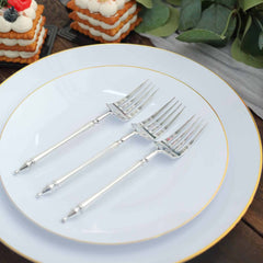 24-Pack Plastic Dessert Forks with Roman Column Handle Silver - European Style Disposable Utensils 6"