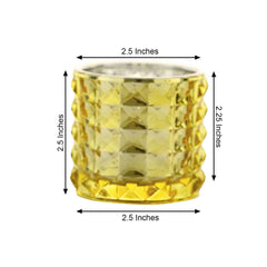 6 Pack 3" Studded Gold Mercury Glass Votive Holders, Faceted Tealight Candle Holders