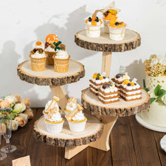 4-Tier Wooden Cupcake Stand Farmhouse Style Natural Wood Slice Design - Rustic Dessert Display Cake Holder 15" Tall