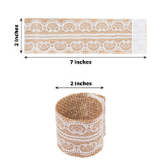 6 Pack Rustic Boho Chic Burlap and Lace Napkin Rings, Farmhouse Style Jute Serviette Buckles Holder