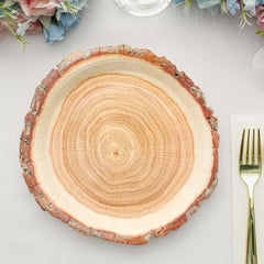 25-Pack Paper 10" Round Dinner Plates in Natural Wood Slice Print - Rustic & Nature-Inspired Disposable Party Plates