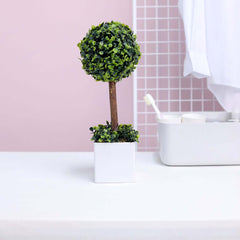 16" Green Artificial Boxwood Topiary Ball Tree In White Planter Pot