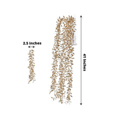 2-Pack Artificial Hanging Ivy Leaf Stem Garlands Metallic Gold - UV Resistant & Maintenance Free Faux Decorative Willow Vines 41"