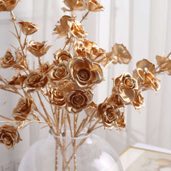 3-Pack Artificial Rose Flower Sprays Metallic Gold - Realistic Faux Floral Branches for Stylish Bouquets & Centerpieces 22"