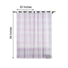 2 Pack White Lavender Lilac Cabana Print Faux Linen Curtain Panels With Chrome Grommet - 52"x84"
