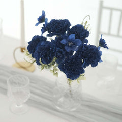 3 Pack 14" Navy Blue Artificial Silk Carnation Flower Arrangements, Faux Floral Bouquets Bushes