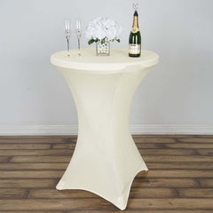 Spandex 24"-32" Round Cocktail Table Cover Ivory - Easy to Maintain Stretch Fitted Highboy Tablecloth