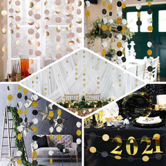 3 Pack 7.5ft Gold Circle Dot Party Paper Garland Banner, Hanging Backdrop Streamer