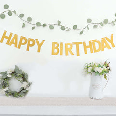 4ft Gold Glittered Happy Birthday Paper Hanging Garland Banner Party Decor