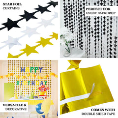 Silver Star Chain Foil Fringe Curtain Party Backdrop, Metallic Silver Tinsel Streamer Party Decor - Door Window Foil Curtain - 3ftx6.5ft